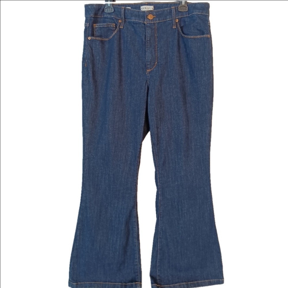 Ava & Viv Flare Jeans Womens 17 Blue High Rise Dark Wash Stretch Denim 021000724